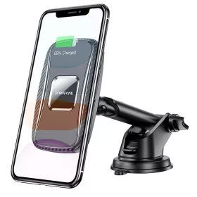   BOROFONE BH35 Mágneses Vezeték nélküli töltő autós tartó 15W,  levegő kimenethez és műszerfalhoz - Fekete