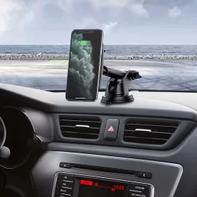   BOROFONE BH35 Mágneses Vezeték nélküli töltő autós tartó 15W,  levegő kimenethez és műszerfalhoz - Fekete