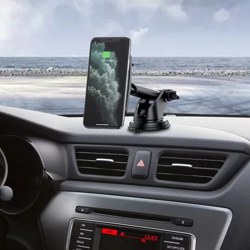 BOROFONE BH35 Mágneses Vezeték nélküli töltő autós tartó 15W,  levegő kimenethez és műszerfalhoz - Fekete