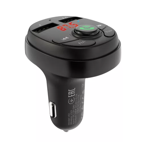 YOOUP V01 Dupla USB autós töltő, Vezeték nélküli FM modulátor, Autós kihangosító - Fekete
