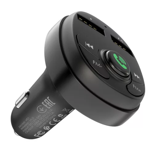 YOOUP V01 Dupla USB autós töltő, Vezeték nélküli FM modulátor, Autós kihangosító - Fekete