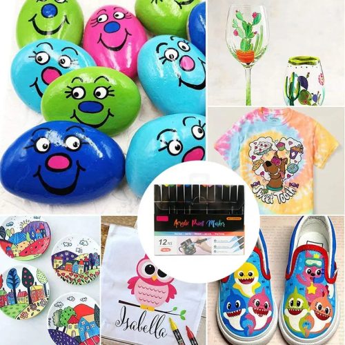 Magi 12 darabos akril festék marker készlet – vízbázisú, vízálló, gyorsan száradó filctollak több felületre