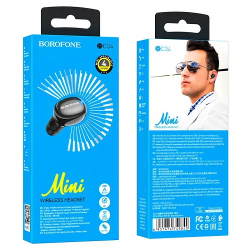 BOROFONE BC34 Mini vezeték nélküli bluetooth-os mono fülhallgató - fekete