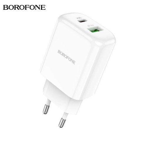 BOROFONE BN4 Hálózati töltő adapter USB + USB Type-C PD 20W - Fehér