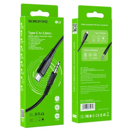 BOROFONE BL8 Sztereó audio AUX kábel 3,5 mm-es jack/USB-C - Fekete