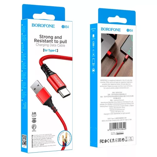 X54 Borofone  USB-A - USB -C erős adatkábel 1m - piros