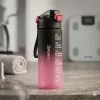 650 ml-es motivációs sport kulacs időjelöléssel és szívószállal – BPA-mentes ivópalack, pink-fekete