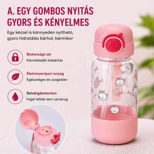700 ml-es gyermek kulacs szívószállal és biztonsági kupakkal – BPA-mentes ivópalack, sárga