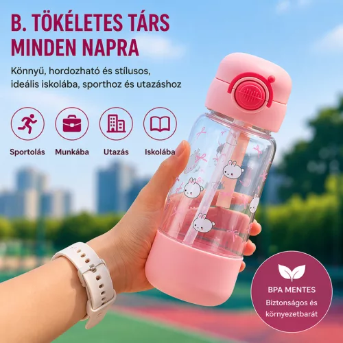 700 ml-es gyermek kulacs szívószállal és biztonsági kupakkal – BPA-mentes ivópalack, sárga
