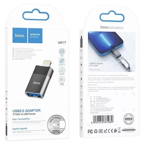 HOCO UA17 Lightning - USB 2.0 OTG átalakító- Fekete