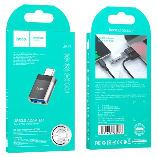 HOCO UA17 Type-C - USB 3.0 átalakító- Fekete