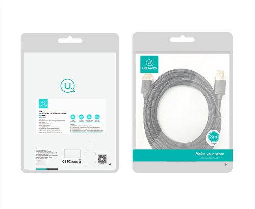 USAMS U74 HDMI 2.0 kábel 4K 60 Hz 3D 18 Gbps 3m - Fekete