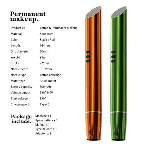 EM162 - RHEIN Professzionális Vezeték Nélküli PMU Tetováló Toll - Narancs