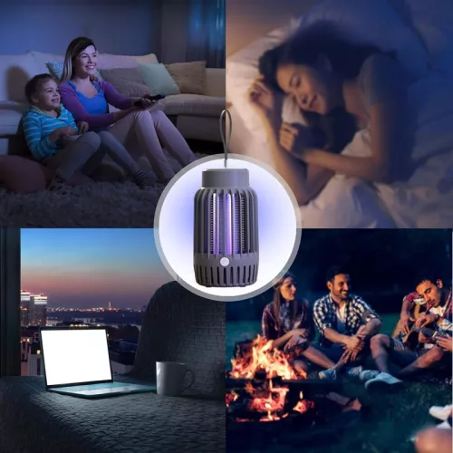 Fekete szúnyogírtó UV lámpa – csendes, UV-álló ház, 360° védelem, USB-C csatlakozóval, beltérre és kültérre