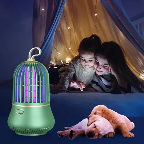 Szúnyogírtó UV lámpa – modern forma, pink szín, 360° védelem, USB-C csatlakozóval, beltéri és kültéri használatra