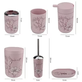   6 részes fürdőszoba szett – rózsaszín, elegáns virágmintás design