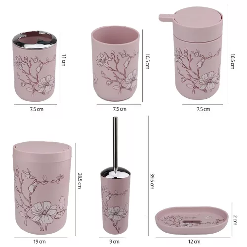 6 részes fürdőszoba szett – rózsaszín, elegáns virágmintás design