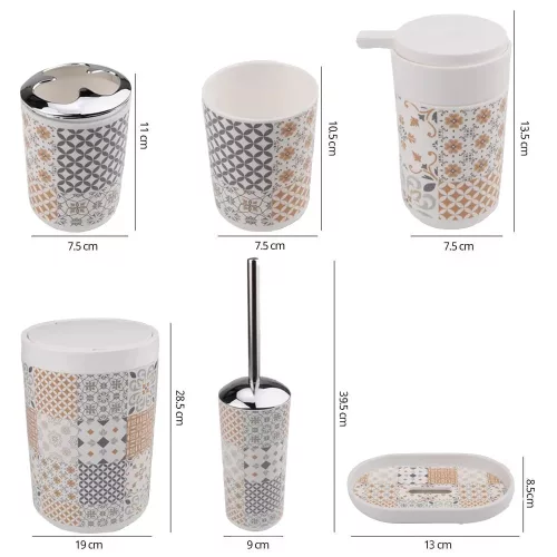 6 részes fürdőszoba szett – barna-szürke patchwork mintás, modern design