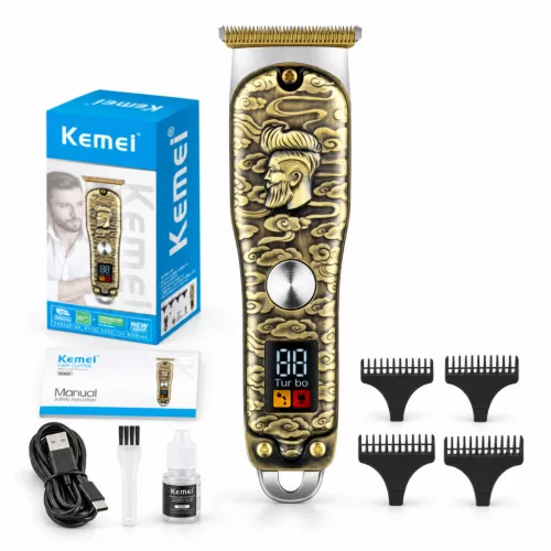 Kemei KM-077 professzionális haj- és szakállvágó – T-pengével, LCD kijelzővel