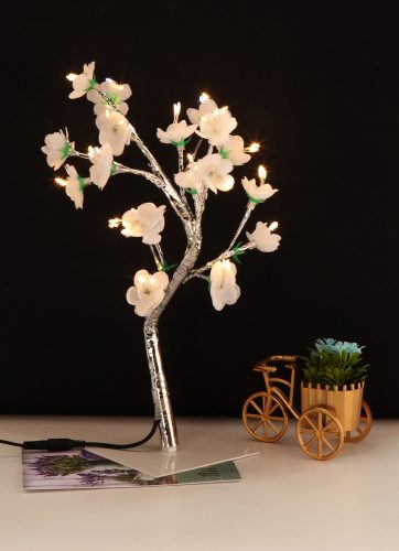 LED Cseresznyevirág stílus Hálószoba Éjjeli Lámpa, Asztali Lámpa USB-s - Fehér