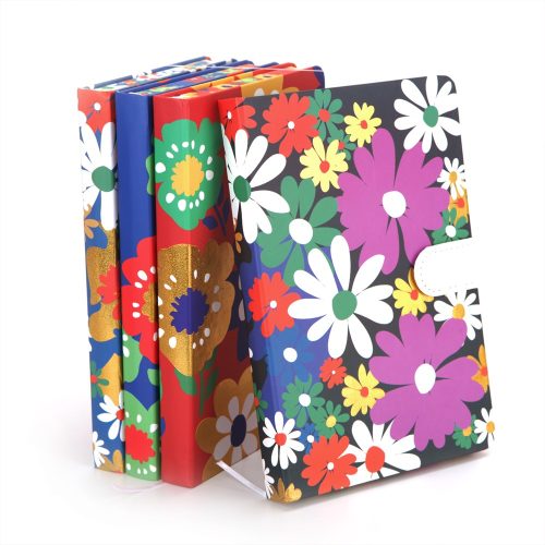 Jegyzetfüzet A/5 mágneses csatos, vonalas, kemény fedelű, egynyári virágok