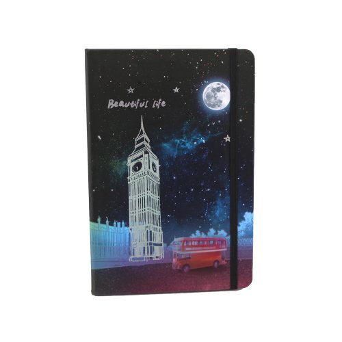 Jegyzetfüzet  A/5 gumis, vonalas, kemény fedelű, Beautiful Life - Big Ben - London - fekete