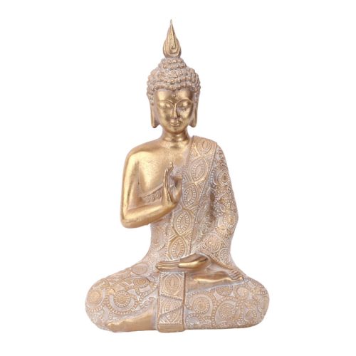 Arany Buddha szobor – 31 cm, elegáns dekoráció műgyantából