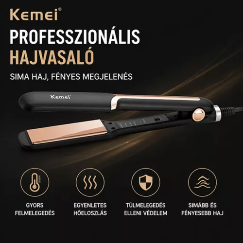 Kemei KM-458 professzionális hajvasaló – kerámia bevonatú hajegyenesítő gyors felfűtéssel