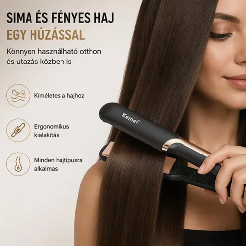 Kemei KM-458 professzionális hajvasaló – kerámia bevonatú hajegyenesítő gyors felfűtéssel