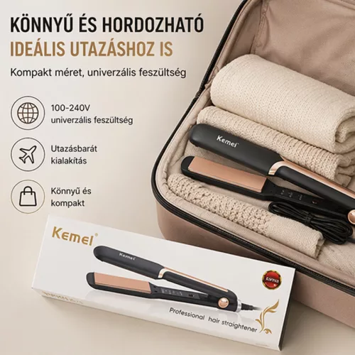 Kemei KM-458 professzionális hajvasaló – kerámia bevonatú hajegyenesítő gyors felfűtéssel