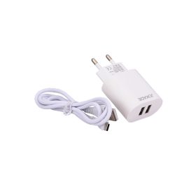 Dupla USB-aljzatos hálózati töltő, C kábellel