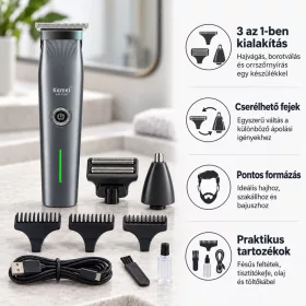   Kemei KM-1258 3 az 1-ben hajvágó, borotva és orrszőrnyíró – cserélhető fejekkel