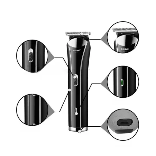 Kemei KM-1418 3 az 1-ben férfi hajvágó és trimmelő készlet – USB újratölthető, csendes működés, többféle fejjel