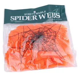   Halloween dekor pókháló – nyújtható narancssárga háló fekete pókokkal