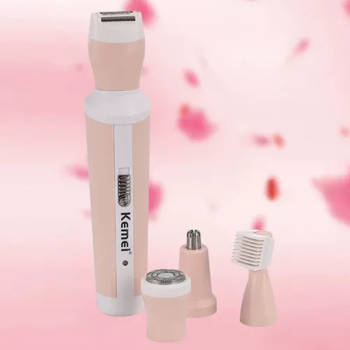 Kemei KM-3024 4 az 1-ben női szőrtelenítő készülék – orrszőr-, szemöldök-, testszőr- és arctisztító fejjel, USB-ről tölthető