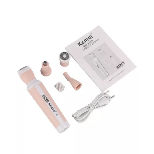 Kemei KM-3024 4 az 1-ben női szőrtelenítő készülék – orrszőr-, szemöldök-, testszőr- és arctisztító fejjel, USB-ről tölthető