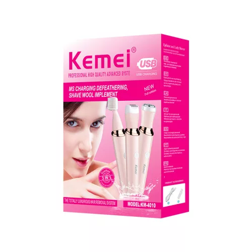 Kemei KM-4010 3 az 1-ben női elektromos szőrtelenítő – teljes testre, USB újratölthető, vízálló kivitel