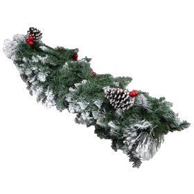   Karacsonyi fenyő girland piros bogyós toboz és műhó dekorációval 270 x 40 cm, hajlítható kivitelben 