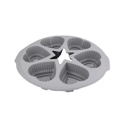 Szilikon muffin sütőforma, szürke színű szív alakú 6 adagos 28 cm Casasunco