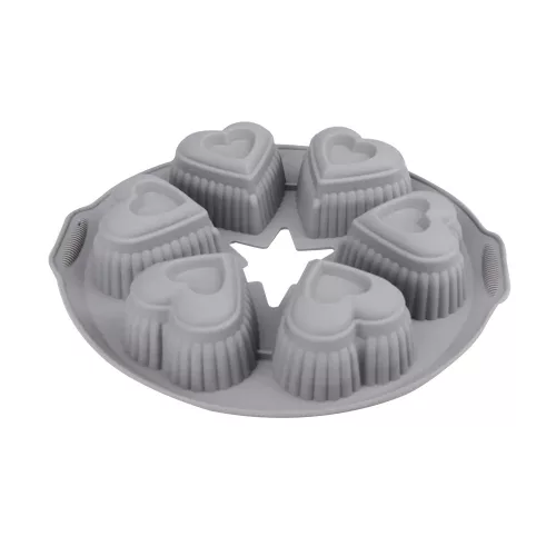 Szilikon muffin sütőforma, szürke színű szív alakú 6 adagos 28 cm Casasunco