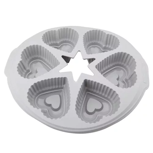 Szilikon muffin sütőforma, szürke színű szív alakú 6 adagos 28 cm Casasunco