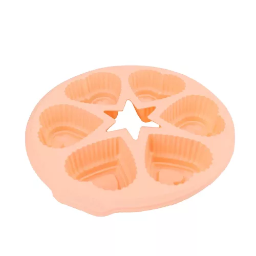 Szilikon muffin sütőforma, barackvirág színű szív alakú 6 adagos 28 cm Casasunco