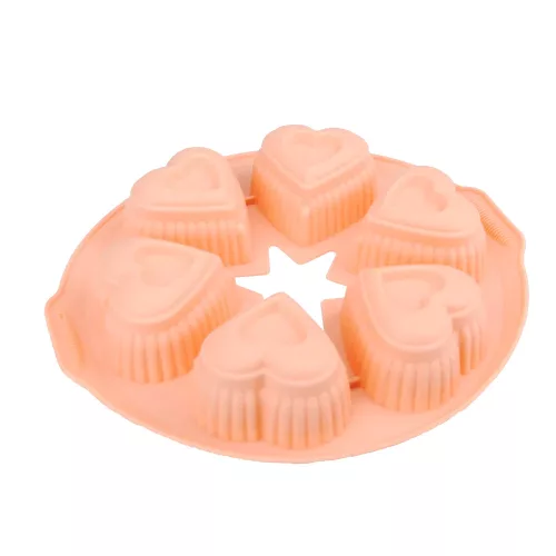 Szilikon muffin sütőforma, barackvirág színű szív alakú 6 adagos 28 cm Casasunco