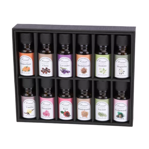 KUZUAN illóolaj szett ajándékdobozban – 12x10 ml természetes aromaterápiás olajok diffúzorhoz