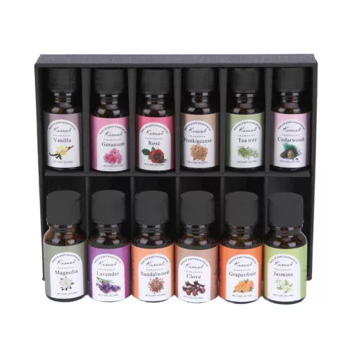 KUZUAN illóolaj szett ajándékdobozban – 12x10 ml természetes aromaterápiás olajok diffúzorhoz