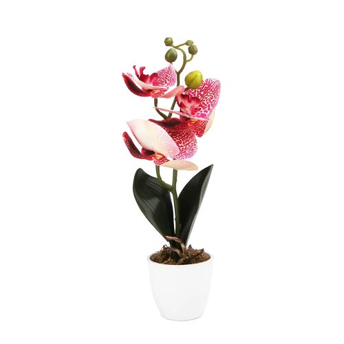 Mű orchidea virágtartóban, élethű - kétszálas - 34 cm - rózsaszín