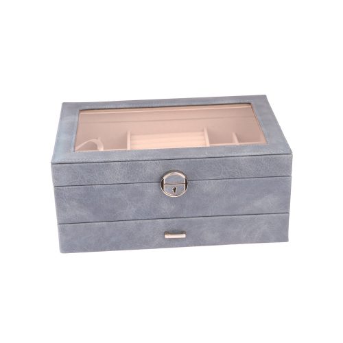 Ékszertartó doboz - elegáns műbőr borítással / Acélkék színben
