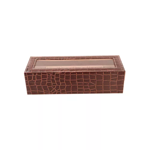 Műbőr Kígyóbőr Mintás, Elegáns óratartó 6 rekeszes - Sötét barna