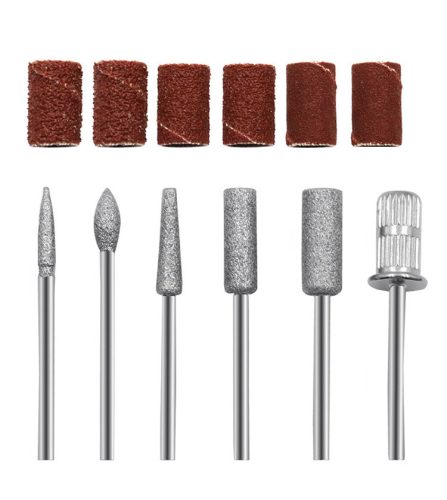 Gyémánt csiszolófej készlet – manikűr és pedikűr géphez, 6 db ajándék csiszológyűrűvel