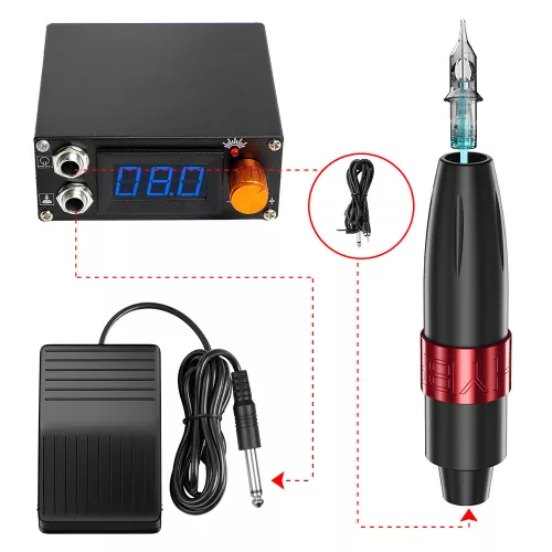 LED kijelzővel ellátott Tetováló Gép Szett Tűvel, Gyakorló Szilikon Lappal és Kézitáskával - TB1002-1 SOLONG